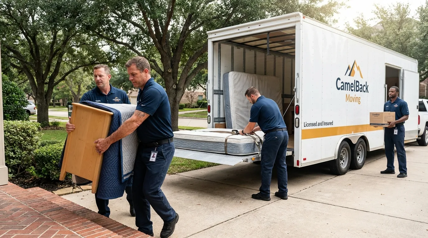 Crew loading residential truck for cross-state move from Middletown, IN