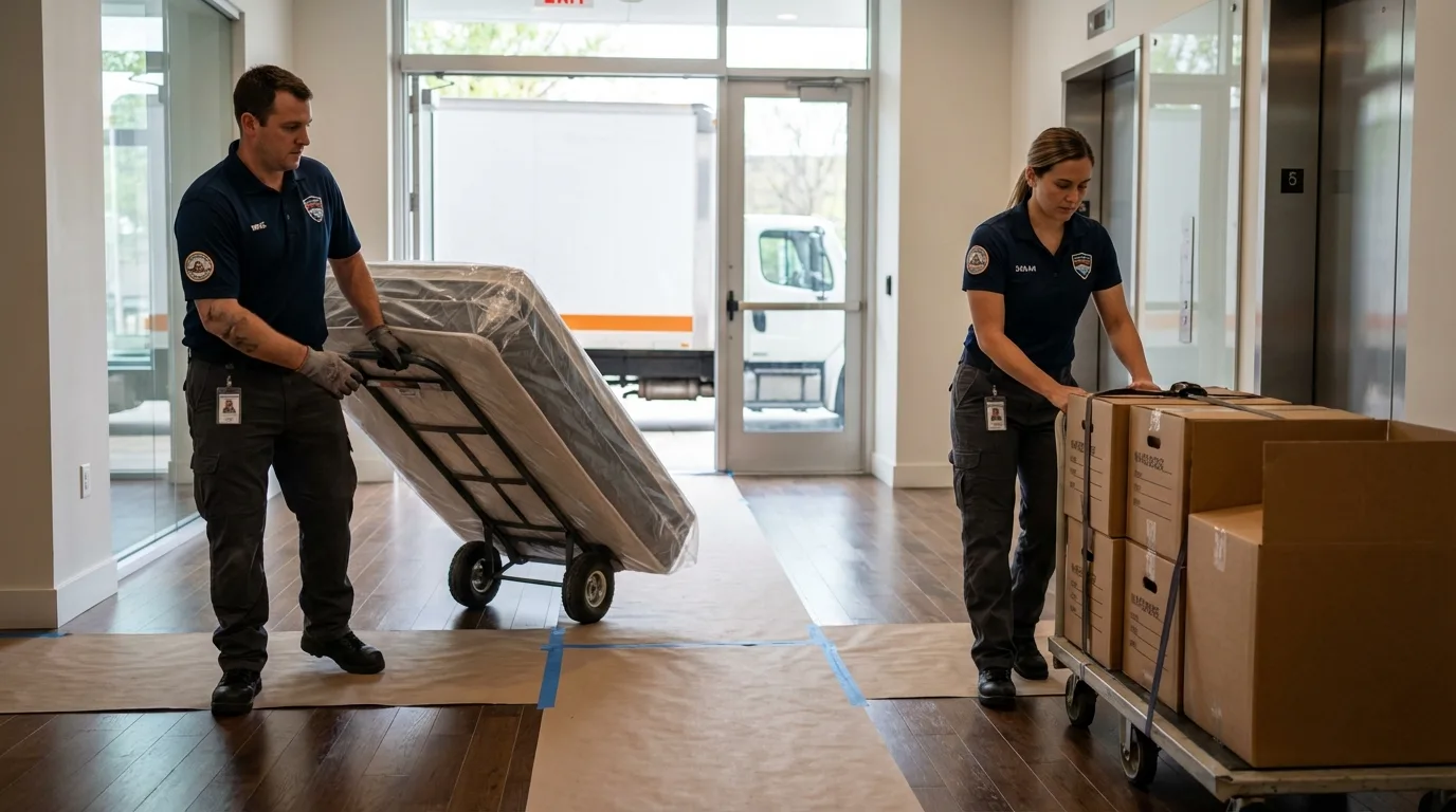 Professional apartment movers loading elevator in Middletown, IN
