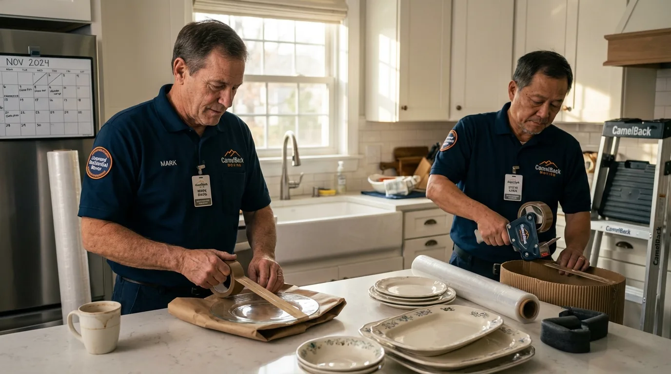 Professional crew packing kitchen dishware in Middletown, IN